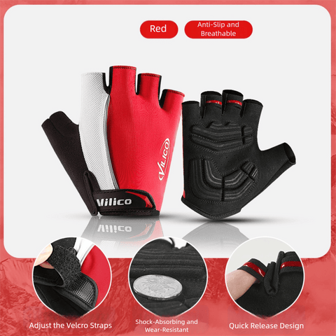 Darrahopens Sports & Fitness > Bikes & Accessories > Bicycle Gloves Size XL Red Padded Half-Finger Cycling Gloves - Breathable Shock-Absorbing Workout Gloves for Gym & Fitness