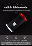 Darrahopens Sports & Fitness > Bikes & Accessories > Bicycle Parts 2 PCS USB Rechargeable Mini Bike Lights - Aluminium LED Front & Rear Safety Lamp Set - 150 Lumen High Brightness Flashlight for Helmet & Handlebar - IPX8 Waterproof - Black