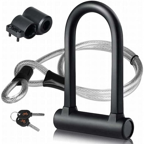 Darrahopens Sports & Fitness > Bikes & Accessories > Bicycle Parts Bicycle U-Lock + Steel Cable Lock With Bracket 2 In 1 Flexible U-Lock Steel Cable