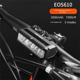 Darrahopens Sports & Fitness > Bikes & Accessories > Bicycle Parts EOS610 1000 Lumen Anti-Glare Bike Light with Single Bracket Mount - USB Rechargeable LED Headlight 2000mAh - Waterproof Aluminium Horizontal Front Lamp for MTB & Road