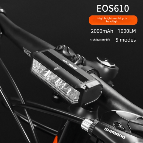 Darrahopens Sports & Fitness > Bikes & Accessories > Bicycle Parts EOS610 1000 Lumen Anti-Glare Bike Light with Single Bracket Mount - USB Rechargeable LED Headlight 2000mAh - Waterproof Aluminium Horizontal Front Lamp for MTB & Road