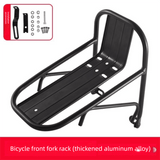 Darrahopens Sports & Fitness > Bikes & Accessories > Bicycle Stands & Storage Aluminium Alloy Bicycle Front Rack Carrier Heavy Duty Fork Mount Cargo Shelf for MTB Mountain Bike Disc and V-Brake Touring Black