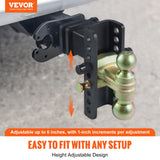 Darrahopens Sports & Fitness > Bikes & Accessories > Bicycle Stands & Storage VEVOR Adjustable Trailer Hitch, 15cm Drop & 11.43cm Rise Hitch Ball Mount with 6.35cm Receiver, Solid Tube, 6577 kgs GTW, 5.08cm & 5.08-0.79cm 45# Steel Tow Balls with Key Lock for Truck Towing