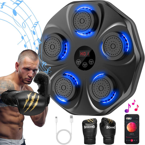 Darrahopens Sports & Fitness > Exercise, Gym & Fitness > Boxing & Martial Arts Smart Music Boxing Machine with LED Lights & Bluetooth – Wall-Mounted Interactive Punch Trainer, 9 Modes & 9 Speeds, Includes Gloves for Home Gym Workout (Black)