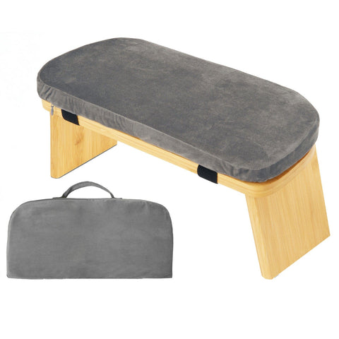 Darrahopens Sports & Fitness > Exercise, Gym & Fitness > Exercise Benches Grey Foldable Wooden Meditation Stool with Padded Cushion 45x21cm - Portable Yoga Kneeling Bench with Carry Bag for Mindfulness and Home Zen