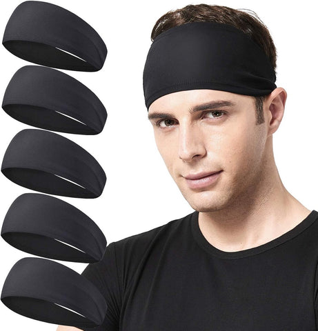 Darrahopens Sports & Fitness > Exercise, Gym & Fitness > Gym Equipment & Accessories 5-Pack Running Headbands for Men - Sports Headbands for Men, Sweat-Wicking - Suitable for Running, Cycling, Basketball, Yoga and Fitness Training - Elastic Unisex Headbands