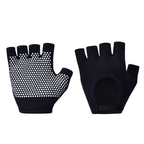 Darrahopens Sports & Fitness > Exercise, Gym & Fitness > Gym Equipment & Accessories Black 2-Pack Women's Non-Slip Yoga Gloves - Open Back Half Finger Cotton Stretchy Grip Gloves for Aerial Yoga, Pilates, and Fitness