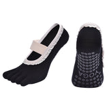 Darrahopens Sports & Fitness > Exercise, Gym & Fitness > Gym Equipment & Accessories Black 2pcs Women's 5-Finger Ballet Style Yoga Socks - Non-Slip Grip Pilates & Dance Socks with Elegant Lace Trim and Elastic Cross Strap
