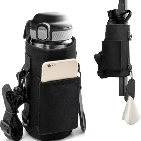 Darrahopens Sports & Fitness > Exercise, Gym & Fitness > Gym Equipment & Accessories Black Magnetic Gym Water Bottle Pouch & Towel Clip with 6 High-Strength Magnets and Adjustable Strap - Fits 18oz to 40oz
