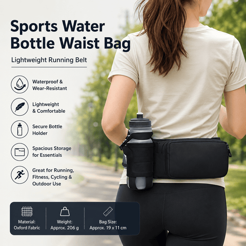 Darrahopens Sports & Fitness > Exercise, Gym & Fitness > Gym Equipment & Accessories Black Waterproof Sports Waist Bag with Water Bottle Holder - Lightweight Oxford Fabric, Multi-Pocket Design for Running, Gym and Outdoor Activities In Australia - Darrahopens