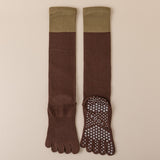 Darrahopens Sports & Fitness > Exercise, Gym & Fitness > Gym Equipment & Accessories Coffee 2PCS Women's Professional Five-Finger Compression Calf Socks - High-Performance Knee-High Non-Slip Grip Socks for Yoga, Running, and Fitness