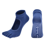 Darrahopens Sports & Fitness > Exercise, Gym & Fitness > Gym Equipment & Accessories Dark Blue 3-Pack Women's Non-Slip Five-Finger Yoga Socks - Open Back Combed Cotton Pilates & Fitness Grip Socks for Professional Exercise