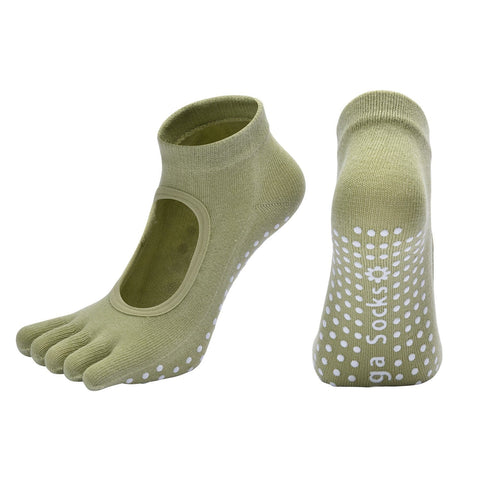 Darrahopens Sports & Fitness > Exercise, Gym & Fitness > Gym Equipment & Accessories Green 3-Pack Women's Non-Slip Five-Finger Yoga Socks - Open Back Combed Cotton Pilates & Fitness Grip Socks for Professional Exercise