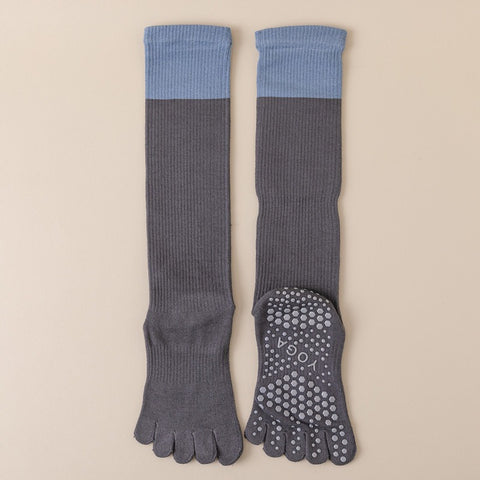 Darrahopens Sports & Fitness > Exercise, Gym & Fitness > Gym Equipment & Accessories Grey 2PCS Women's Professional Five-Finger Compression Calf Socks - High-Performance Knee-High Non-Slip Grip Socks for Yoga, Running, and Fitness