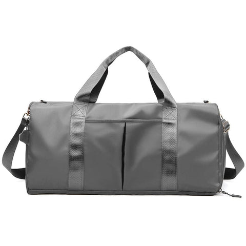 Darrahopens Sports & Fitness > Exercise, Gym & Fitness > Gym Equipment & Accessories Grey Large Capacity Travel Duffel Bag – Wet & Dry Separation, Shoe Compartment, and Luggage Sleeve for Gym, Yoga, and Short Trips