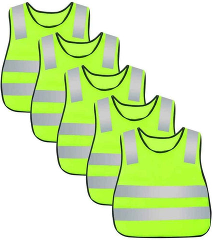 Darrahopens Sports & Fitness > Exercise, Gym & Fitness > Gym Equipment & Accessories Kids Safety Vest Reflective High Visibility Vest Breathable Traffic Vest Costume Construction Vest Elastic Strap Safety Vest Neon Yellow Purpose for Running Cycling Jogging 5PCS - Yellow