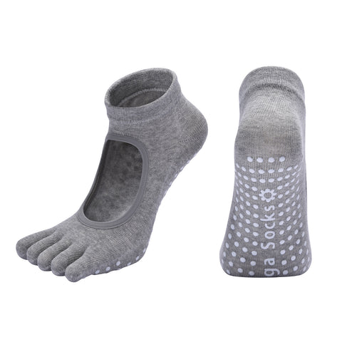 Darrahopens Sports & Fitness > Exercise, Gym & Fitness > Gym Equipment & Accessories Light Grey 3-Pack Women's Non-Slip Five-Finger Yoga Socks - Open Back Combed Cotton Pilates & Fitness Grip Socks for Professional Exercise
