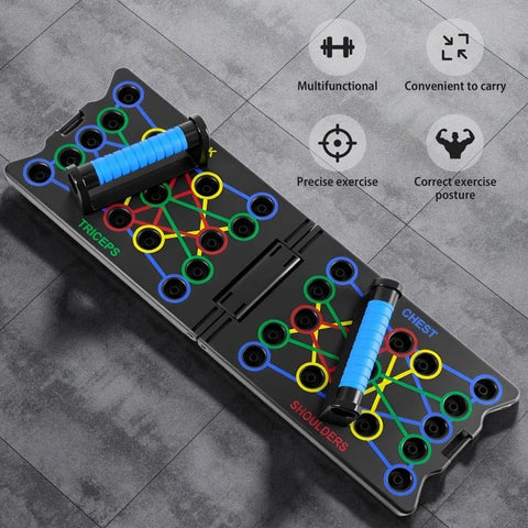 Darrahopens Sports & Fitness > Exercise, Gym & Fitness > Gym Equipment & Accessories Multifunctional Folding Push-up Board, Home Fitness Push-up Stands, Versatile Home Exercise Equipment. It helps exercise and strengthen shoulders, chest, back, and triceps, improving overall fitness.
