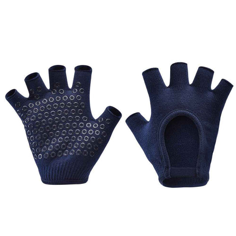 Darrahopens Sports & Fitness > Exercise, Gym & Fitness > Gym Equipment & Accessories Navy Blue 2-Pack Women's Non-Slip Yoga Gloves - Open Back Half Finger Cotton Stretchy Grip Gloves for Aerial Yoga, Pilates, and Fitness