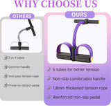 Darrahopens Sports & Fitness > Exercise, Gym & Fitness > Gym Equipment & Accessories Pedal Resistance Bands with Handles, Upgrade 6-Tubes Manual Tension Training Pedal, Natural Rubber Foot Pedal Resistance Bands, Multifunction Fitness Bands for Abdomen, Waist, Arm, Leg（Purple）