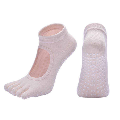 Darrahopens Sports & Fitness > Exercise, Gym & Fitness > Gym Equipment & Accessories Pink 3-Pack Women's Non-Slip Five-Finger Yoga Socks - Open Back Combed Cotton Pilates & Fitness Grip Socks for Professional Exercise