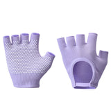 Darrahopens Sports & Fitness > Exercise, Gym & Fitness > Gym Equipment & Accessories Purple 2-Pack Women's Non-Slip Yoga Gloves - Open Back Half Finger Cotton Stretchy Grip Gloves for Aerial Yoga, Pilates, and Fitness