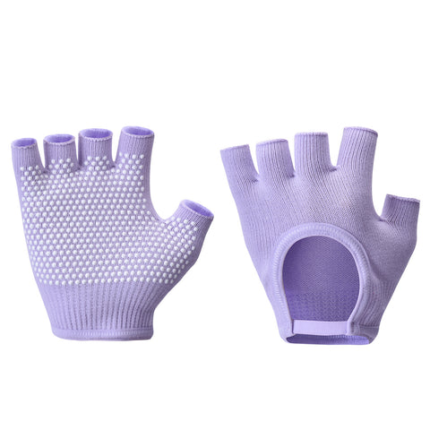 Darrahopens Sports & Fitness > Exercise, Gym & Fitness > Gym Equipment & Accessories Purple 2-Pack Women's Non-Slip Yoga Gloves - Open Back Half Finger Cotton Stretchy Grip Gloves for Aerial Yoga, Pilates, and Fitness