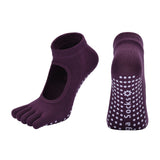 Darrahopens Sports & Fitness > Exercise, Gym & Fitness > Gym Equipment & Accessories Purple 3-Pack Women's Non-Slip Five-Finger Yoga Socks - Open Back Combed Cotton Pilates & Fitness Grip Socks for Professional Exercise