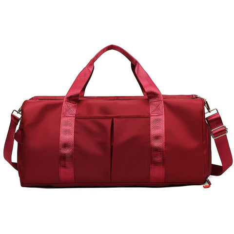 Darrahopens Sports & Fitness > Exercise, Gym & Fitness > Gym Equipment & Accessories Red Large Capacity Travel Duffel Bag – Wet & Dry Separation, Shoe Compartment, and Luggage Sleeve for Gym, Yoga, and Short Trips