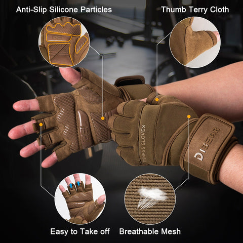 Darrahopens Sports & Fitness > Exercise, Gym & Fitness > Gym Equipment & Accessories Size XL Green Heavy Duty Workout Gloves with Wrist Support - Anti-Slip Gel Padded Gym Gloves for Weightlifting, Training & Fitness