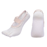 Darrahopens Sports & Fitness > Exercise, Gym & Fitness > Gym Equipment & Accessories White 2pcs Women's 5-Finger Ballet Style Yoga Socks - Non-Slip Grip Pilates & Dance Socks with Elegant Lace Trim and Elastic Cross Strap