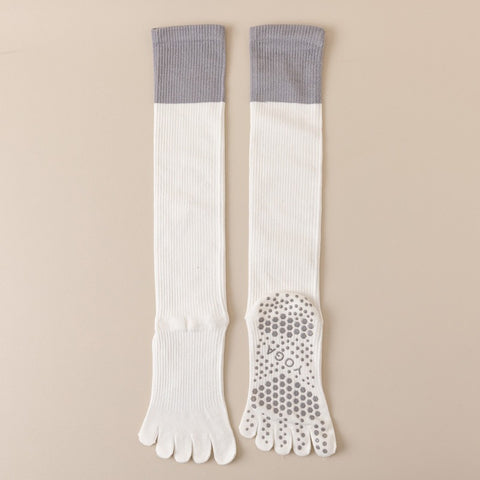 Darrahopens Sports & Fitness > Exercise, Gym & Fitness > Gym Equipment & Accessories White 2PCS Women's Professional Five-Finger Compression Calf Socks - High-Performance Knee-High Non-Slip Grip Socks for Yoga, Running, and Fitness