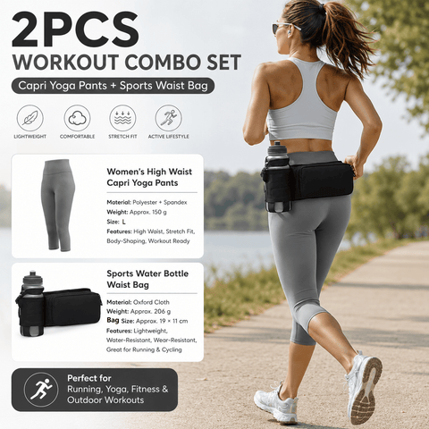 Darrahopens Sports & Fitness > Exercise, Gym & Fitness > Gym Equipment & Accessories Winter Fitness Bundle - Grey L size Women's High Waist 3/4 Yoga Leggings with Peach Hip Lift and Black Waterproof Sports Waist Bag with Bottle Holder for Running Gym and Outdoor Activities In Australia - Darrahopens