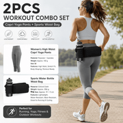 Darrahopens Sports & Fitness > Exercise, Gym & Fitness > Gym Equipment & Accessories Winter Fitness Bundle - Grey M size Women's High Waist 3/4 Yoga Leggings with Peach Hip Lift and Black Waterproof Sports Waist Bag with Bottle Holder for Running Gym and Outdoor Activities In Australia - Darrahopens