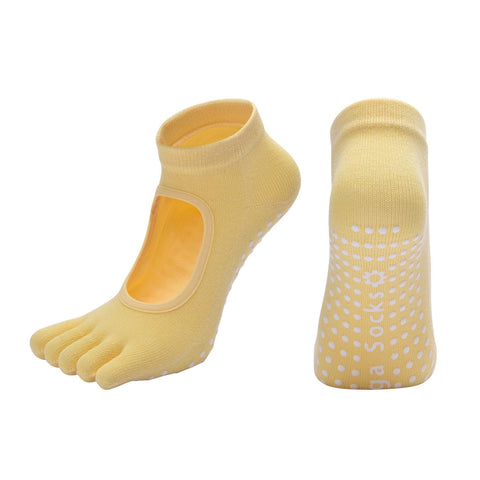 Darrahopens Sports & Fitness > Exercise, Gym & Fitness > Gym Equipment & Accessories Yellow 3-Pack Women's Non-Slip Five-Finger Yoga Socks - Open Back Combed Cotton Pilates & Fitness Grip Socks for Professional Exercise