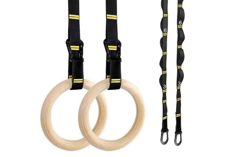 Darrahopens Sports & Fitness > Exercise, Gym & Fitness > Gymnastics Wooden Gymnastic Rings Set Adjustable Fitness Rings for Home Workouts