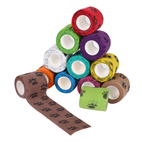 Darrahopens Sports & Fitness > Exercise, Gym & Fitness > Medical Tape & Bandages Pet Medical Therapy Self Adhesive Bandage Set(12 Volumes：2.5CM*4.5M) - Elastic Cute First Aid for Dogs and Cats & Humans, 12 Paw Colors