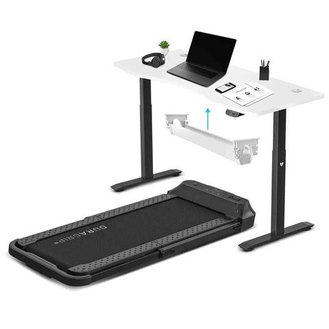 Lifespan Fitness V-FOLD Treadmill with ErgoDesk Automatic Standing Desk 1500mm in White/Black with Cable Management In Australia - Darrahopens