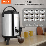 Darrahopens Sports & Fitness > Exercise, Gym & Fitness > Vibration Exercise Machines VEVOR Stainless Steel Insulated Beverage Dispenser, 6 Liter, Thermal Hot and Cold Drink Server Dispenser with Spigot Handle, Food-grade for Hot Tea Coffee Water Restaurant Drink Shop