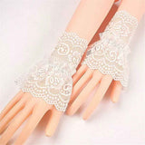 Darrahopens Sports & Fitness > Exercise, Gym & Fitness > Weightlifting Gloves & Hand Supports 2 pairs Women's Short Lace Gloves Fingerless for Driving Wedding Wrist Length Bridal Prom Gloves（white）