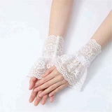 Darrahopens Sports & Fitness > Exercise, Gym & Fitness > Weightlifting Gloves & Hand Supports 2 pairs Women's Short Lace Gloves Fingerless for Driving Wedding Wrist Length Bridal Prom Gloves（white）