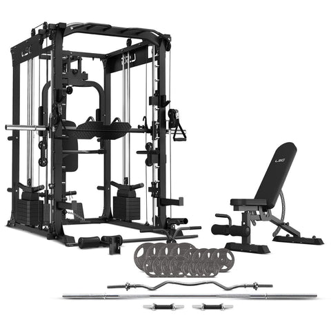 Darrahopens Sports & Fitness > Exercise, Gym & Fitness > Weightlifting Machines & Racks LSG GRK200 10-in-1 Home Gym Station, Power Rack, Smith Machine and Cable Crossover + 90kg Standard Weight Plate Set