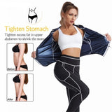 Darrahopens Sports & Fitness > Exercise, Gym & Fitness > Yoga & Pilates 3XL Size Black and Blue Women's Workout Sauna Sweat Suit Set: Long Sleeve & Leggings - High Elasticity Compression Shapewear for Weight Loss & Yoga