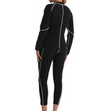Darrahopens Sports & Fitness > Exercise, Gym & Fitness > Yoga & Pilates 3XL Size Black and Blue Women's Workout Sauna Sweat Suit Set: Long Sleeve & Leggings - High Elasticity Compression Shapewear for Weight Loss & Yoga