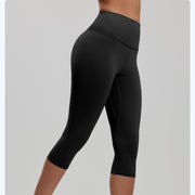 Darrahopens Sports & Fitness > Exercise, Gym & Fitness > Yoga & Pilates Black L Size Women's High Waist 3/4 Yoga Leggings - Peach Hip Lift Design, Breathable Stretch Fabric for Gym Running and Daily Wear