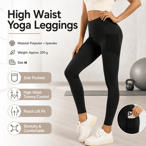 Darrahopens Sports & Fitness > Exercise, Gym & Fitness > Yoga & Pilates Black M Size Women's High Waist Yoga Leggings with Mesh Side Pockets - Squat Proof, Peach Hip Lift, Breathable Stretch Fabric for Gym Running 、Pilates Wea and Daily Wear In Australia - Darrahopens
