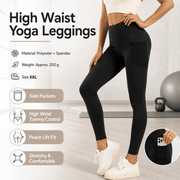 Darrahopens Sports & Fitness > Exercise, Gym & Fitness > Yoga & Pilates Black XXL Size Women's High Waist Yoga Leggings with Mesh Side Pockets - Squat Proof, Peach Hip Lift, Breathable Stretch Fabric for Gym Running 、Pilates Wea and Daily Wear In Australia - Darrahopens