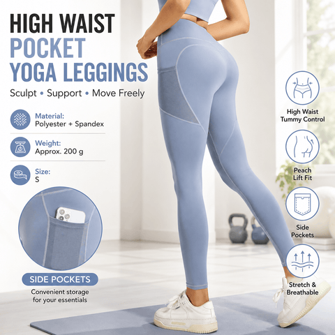 Darrahopens Sports & Fitness > Exercise, Gym & Fitness > Yoga & Pilates Blue S Size Women's High Waist Yoga Leggings with Mesh Side Pockets - Squat Proof, Peach Hip Lift, Breathable Stretch Fabric for Gym Running 、Pilates Wea and Daily Wear In Australia - Darrahopens