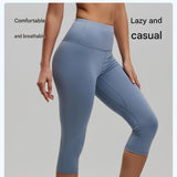 Darrahopens Sports & Fitness > Exercise, Gym & Fitness > Yoga & Pilates Blue XXL Size Women's High Waist 3/4 Yoga Leggings - Peach Hip Lift Design, Breathable Stretch Fabric for Gym Running and Daily Wear
