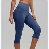 Darrahopens Sports & Fitness > Exercise, Gym & Fitness > Yoga & Pilates Blue XXL Size Women's High Waist 3/4 Yoga Leggings - Peach Hip Lift Design, Breathable Stretch Fabric for Gym Running and Daily Wear